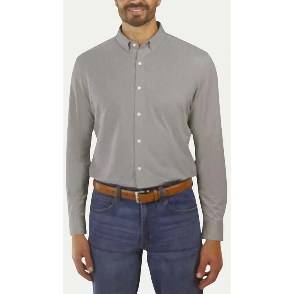 Kirkland Signature Men's XL 17-18 Knit Button-Up Shirt Modern Fit Gray G1892